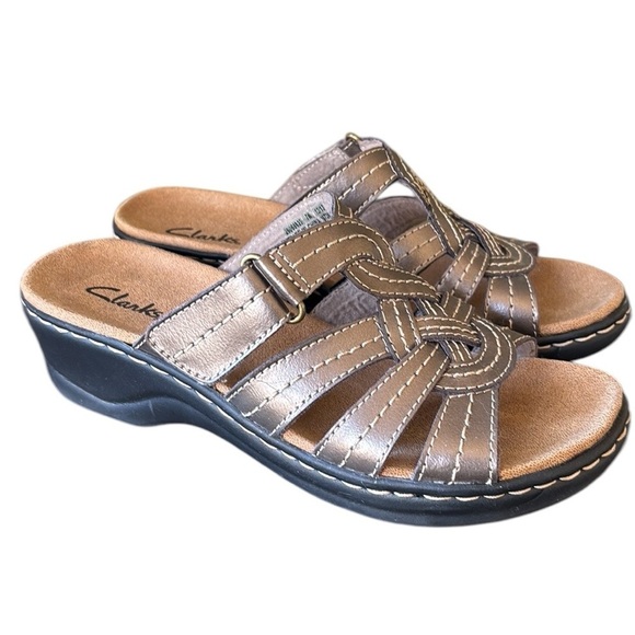 Clarks‎ Lexi Dill Bronze Metallic Leather Slip On Sandal Size 7 - Picture 2 of 8